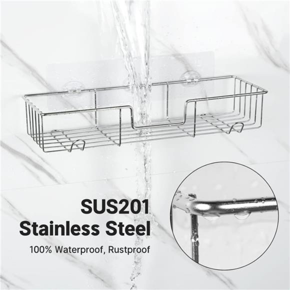 Adhesive Shower Caddy, No Drilling, Rustproof Stainless Steel, 2 Pack, Chrome - Picture 5 of 6